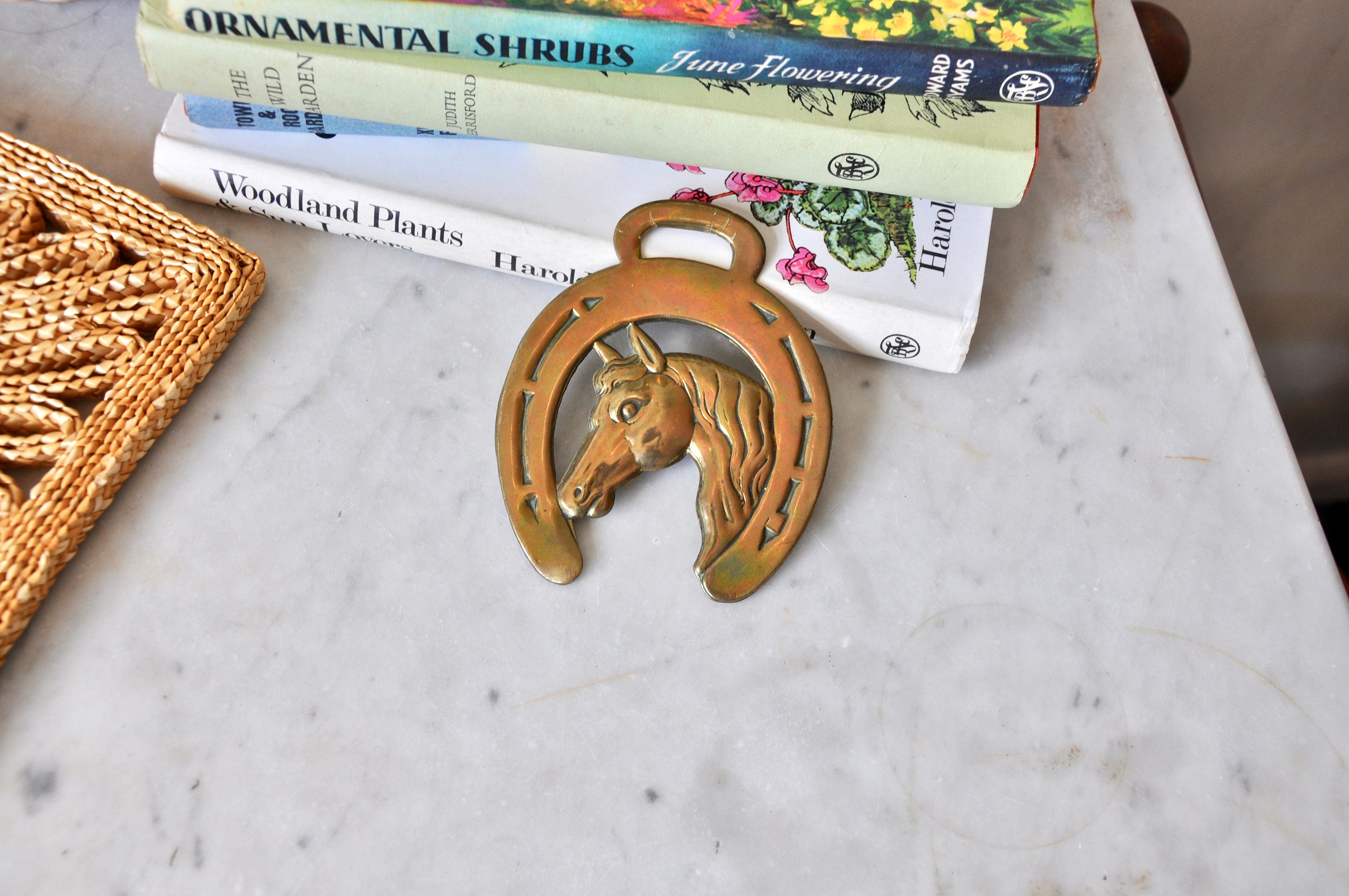 Vintage brass horse shoe and horse wall decor farmhouse decor Etsy