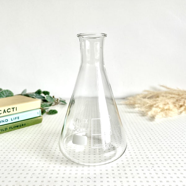 Vintage Pyrex glass laboratory chemical science conical flask from the 1960s