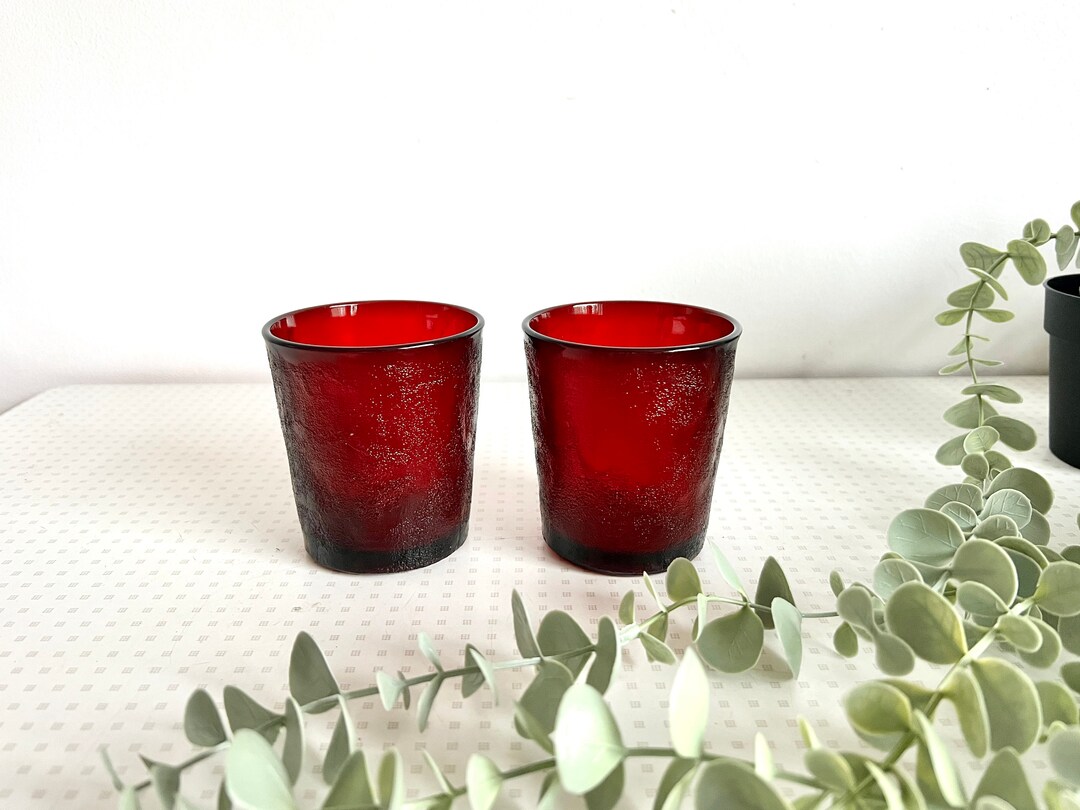 Unique Vintage, Dining, Vintage Ruby Red Textured Drinking Glasses Heavy  Set Of 4 Glassware Drinkware