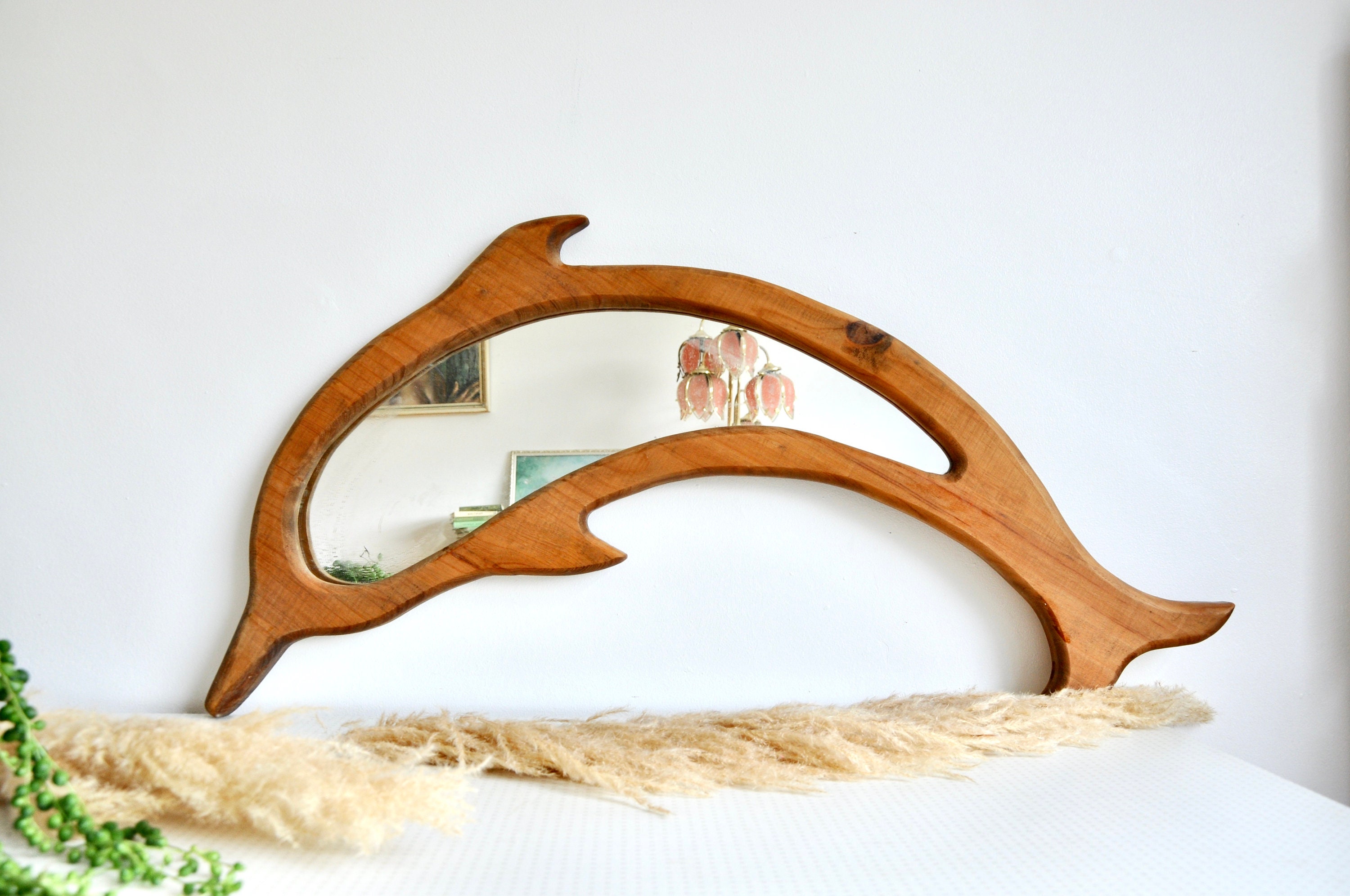 Large vintage mid century modern wooden dolphin wall mirror by Etsy