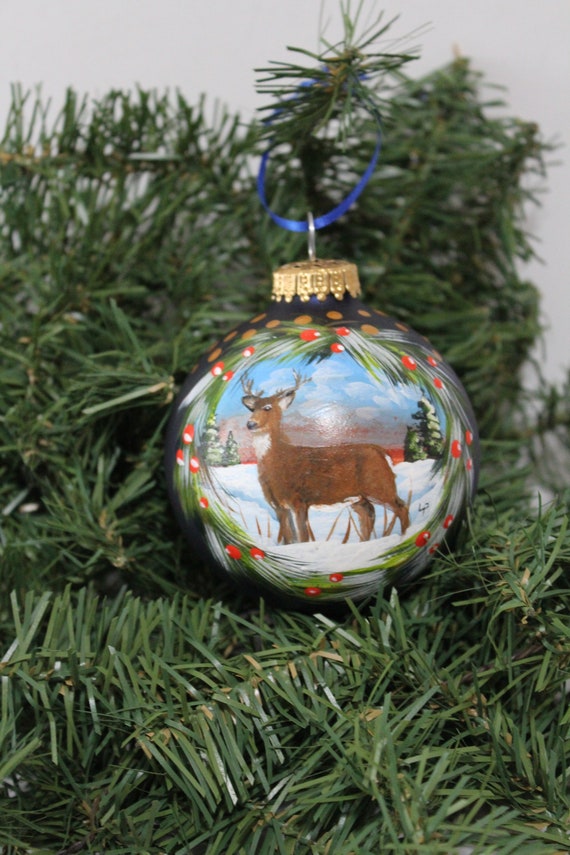 Deer Christmas Ornament Deer Glass Ball Ornament Buck Glass Etsy
