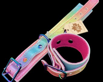 Regenbogen Leder Handgelenk und Knöchel Manschetten, handgefertigt in Kanada