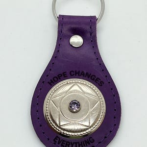 Hope Changes Everything leather keychain with birth month crystal and star concho Hand made inspirational birthday gift laser engraved