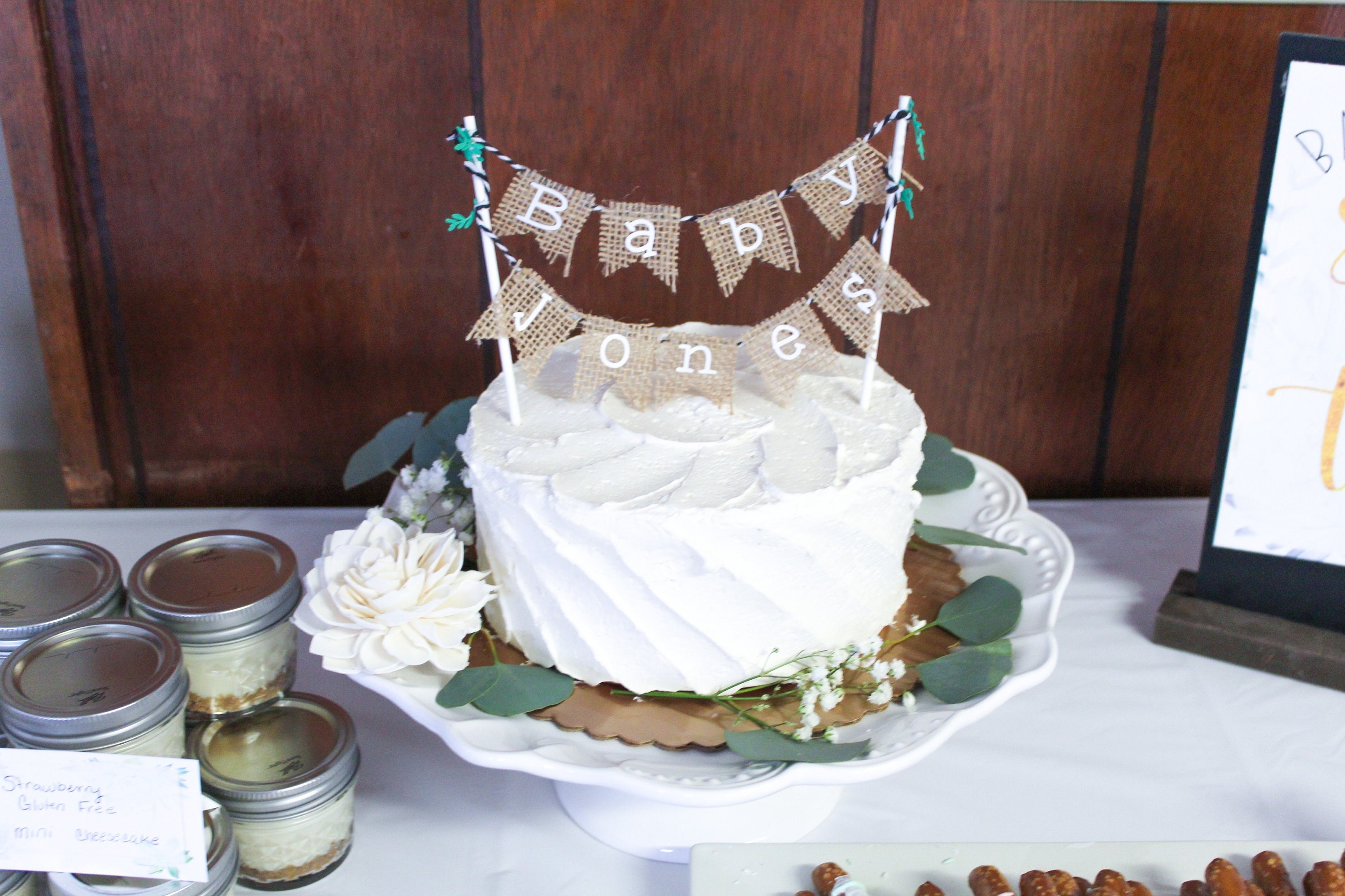 Rustic Baby Shower Cake Topper Custom Baby Cake Topper Banner Cake  Topper Succulent Baby Shower Greenery Baby Shower Burlap Cake