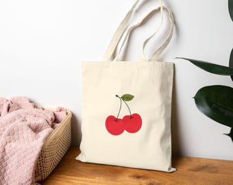 Cherry Print Cotton Canvas Tote Bag – Eco-Friendly Shopping Bag