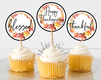 Thanksgiving Cupcake Toppers, Thanksgiving Gift Tags, Instant Download