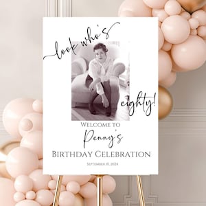 Personalisierte Geburtstagsfotoposter, Eingangsschild, weißes und schwarzes Willkommensschild, Geburtstagsparty jedes Alters Druck, Foto druckbar, DIGITALE DATEI