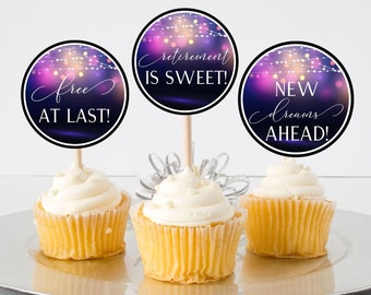 Retirement Cupcake Toppers, Retirement Party Supplies, DIY Party Supplies, Instant Download