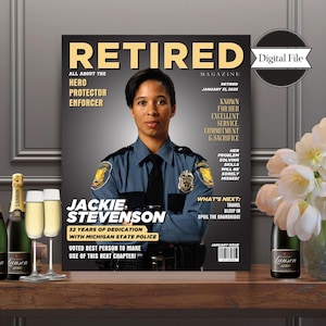 Pôster de aposentadoria com foto personalizada para policial para impressão, pôster de revista policial, impressão de festa de aposentadoria, arquivo digital