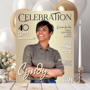 Póster imprimible con foto de revista de cumpleaños personalizada, letrero de entrada, póster de revista con letrero de bienvenida, impresión para fiesta, archivo digital