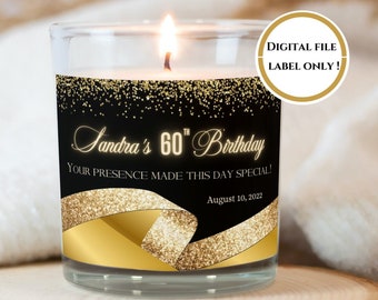 Personalized Gold and Black Birthday Candle Label Favor Printable, Gift Candle Sticker Printable, Birthday Party Favor, DIGITAL FILE