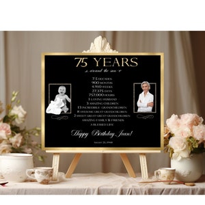 Foto personalizada 75 cumpleaños imprimible, impresión fotográfica de entonces y ahora, impresión de datos de 75 años, señal de entrada, impresión de fiesta, ARCHIVO DIGITAL