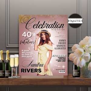 Póster fotográfico personalizado para mujer imprimible, oro rosa, póster de revista de cumpleaños, impresión de fiesta, ARCHIVO DIGITAL