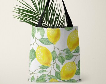 Personalized Bright Lemon Slice Patterned Beach Bag Monogrammed Lemon Slice Patterned Beach Bag