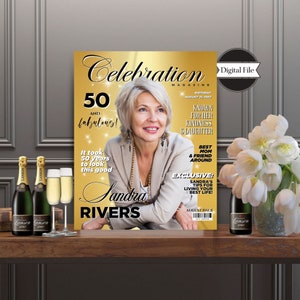 Póster con foto personalizado para mujer, imprimible, dorado, para cualquier edad, para revista de cumpleaños, para fiestas, ARCHIVO DIGITAL