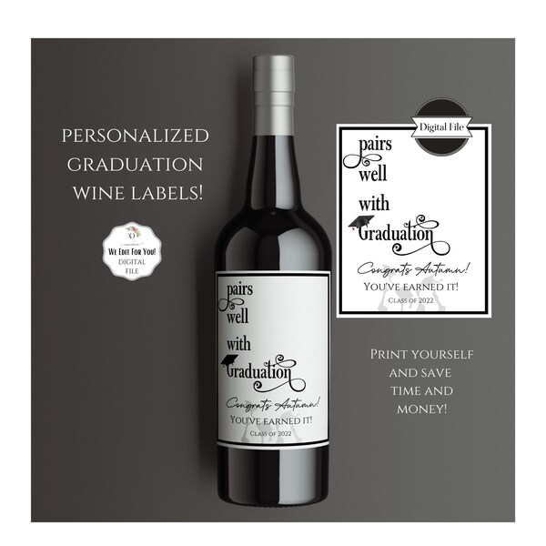 Pairs Well With Graduating, Graduation Gift, Graduation Wine