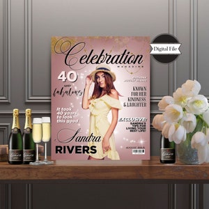 Póster fotográfico personalizado para mujer imprimible, oro rosa, póster de revista de cumpleaños, impresión de fiesta, ARCHIVO DIGITAL