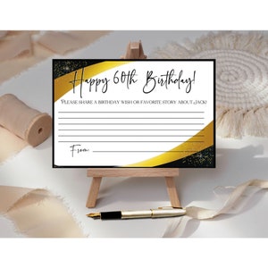 Personalisierte Geburtstagswunschkarten, Dekorationen zum 30., 40., 50., 60. Geburtstag, personalisiert für jeden Geburtstag, Gold und Schwarz, digitale Datei