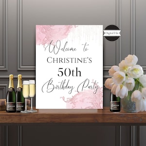 Signo de bienvenida de cumpleaños, 30,40,50, cualquier edad, signo de bienvenida de fiesta de acuarela rosa PERSONALIZADO, signo de visualización de entrada, solo ARCHIVO DIGITAL