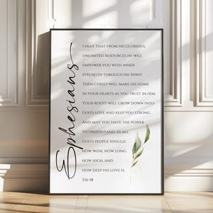 Arte de pared imprimible de Efesios 3:16-18, póster con versículo bíblico para cristianos, impresión minimalista de las Escrituras, regalo inspirador