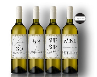 30th Birthday Wine Labels, Wine Stickers, Printable Wine Labels, Funny wine Tags, Instant Download, DIGITAL FILE Only