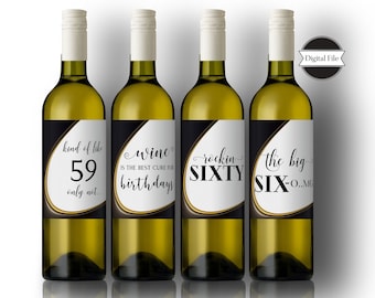 60th Birthday Wine Labels, Funny Wine Labels, Party Decorations, Birthday Wine Stickers, DIY Wine Labels,Instant Download, DIGITAL FILE Only