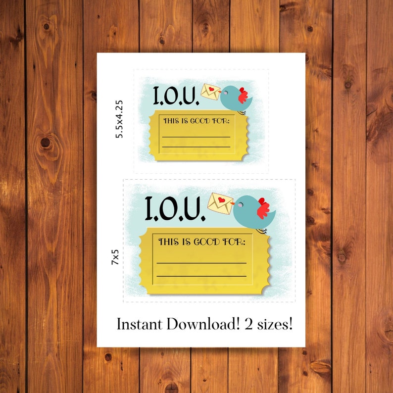 Gift Coupon I Owe You Card I O U Voucher I Owe You Gift Etsy
