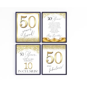 50th Birthday Party Gold and White Printable Set, Table Decor, Instant Download