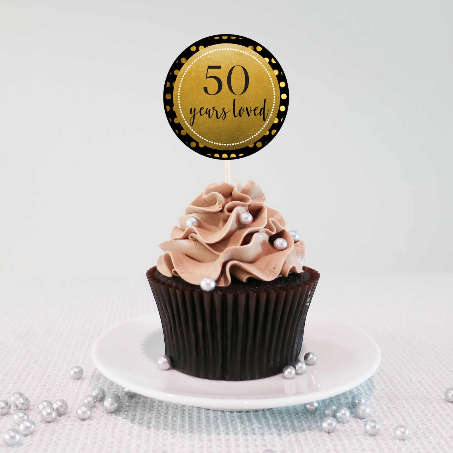 50th Printable Cupcake Toppers 50th Birthday Gold and Black | Etsy