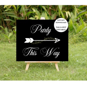 Party Directional Arrow Signs, Black and Gold, INSTANT DOWNLOAD