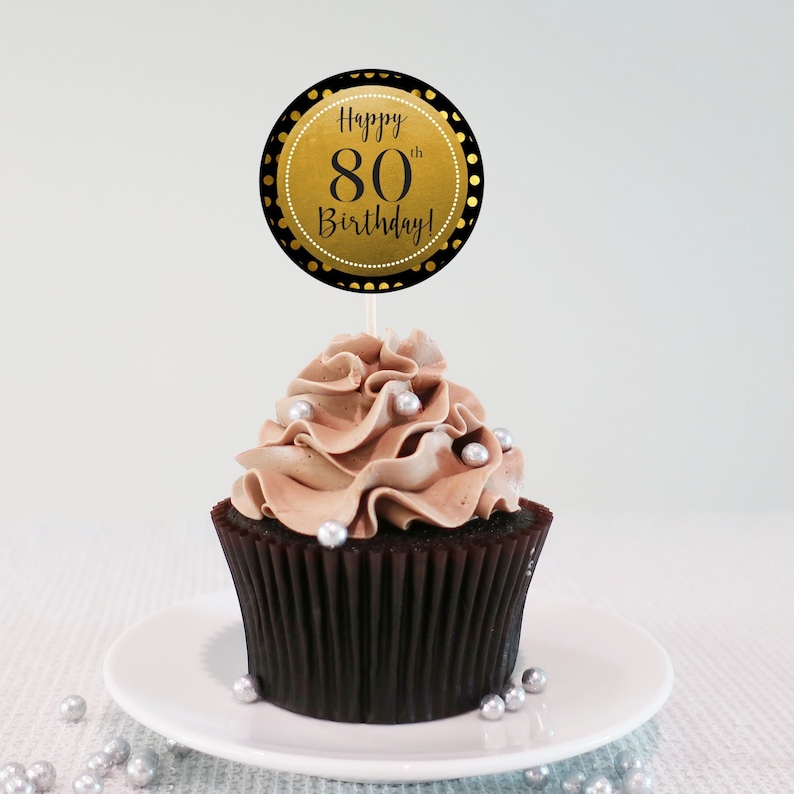 80th Birthday Printable Cupcake Toppers Birthday Decorations Etsy