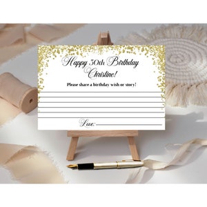 Birthday Wish Cards Personalized with Name, Gold Glitter Accent, Digital File