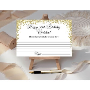 Cartes de voeux d'anniversaire personnalisées avec nom, accent scintillant doré, fichier numérique