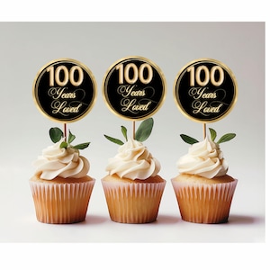 100 Geburtstag Cupcake Topper/Tag Printable, 100 Jahre geliebt, Geschenkanhänger, 100 Geburtstag Dekorationen, Instant Download