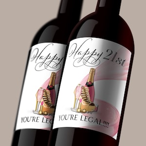 21e verjaardag champagnelabels &#39;You&#39;re Legal&#39; champagnefles cadeaulabel, DIGITAAL BESTAND, Instant Download