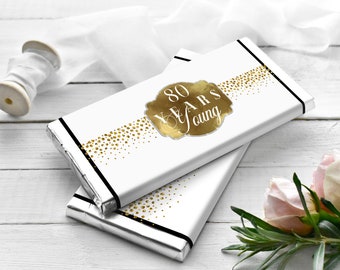 80th Birthday Chocolate Bar Covers, 80 Years Loved Chocolate Bar Labels, Gold and Black Theme, Instant Download, DIGITAL FILE Only