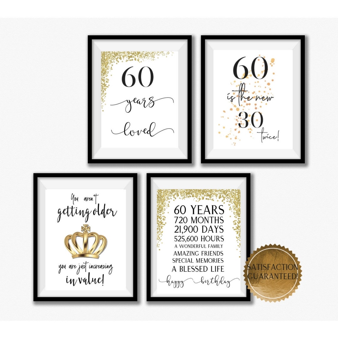 60th Birthday Party Prints, Decorations, Printables, 60 Years, Gold ...