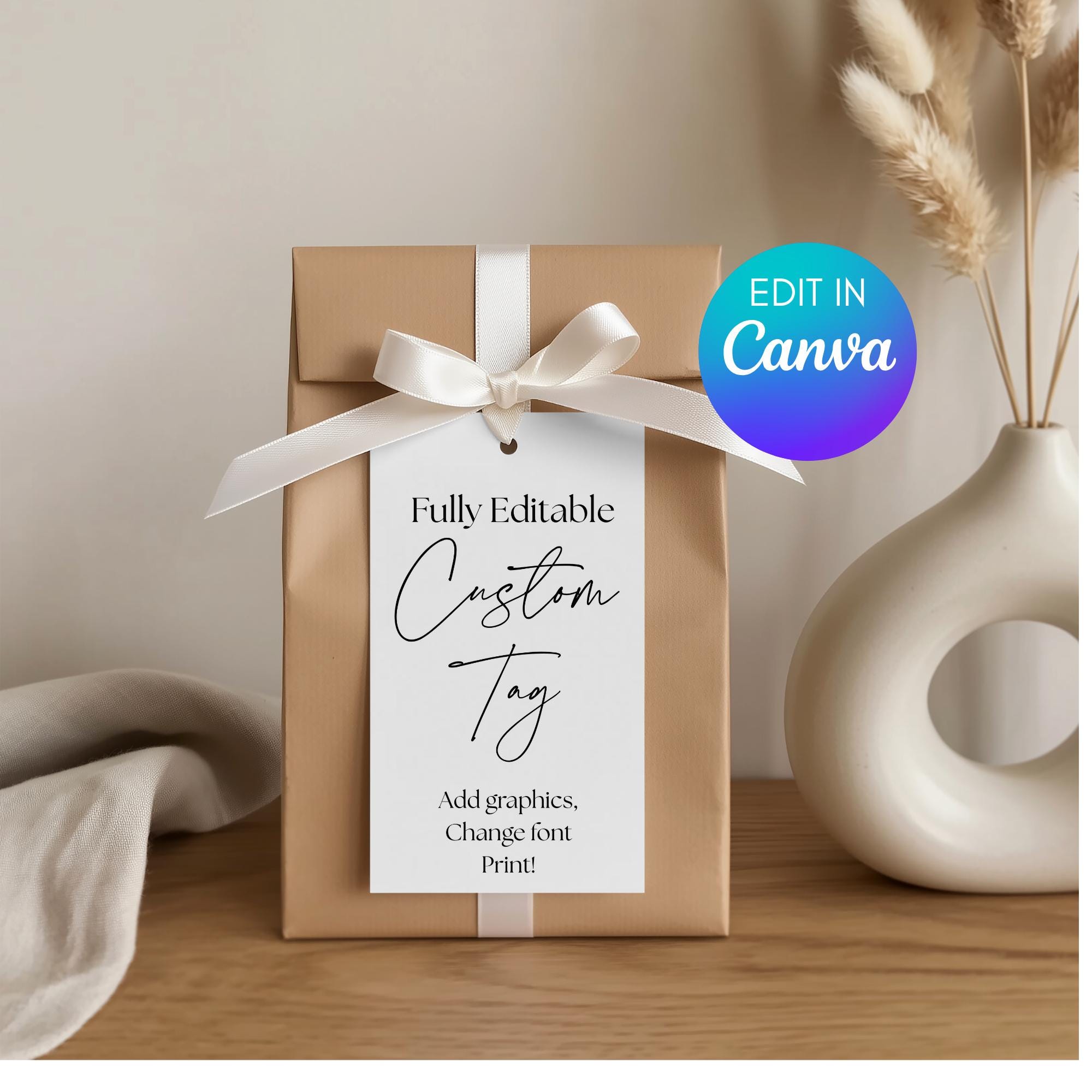 Editable Rectangle Gift Tag Template, Canva Printable Favor Label ...
