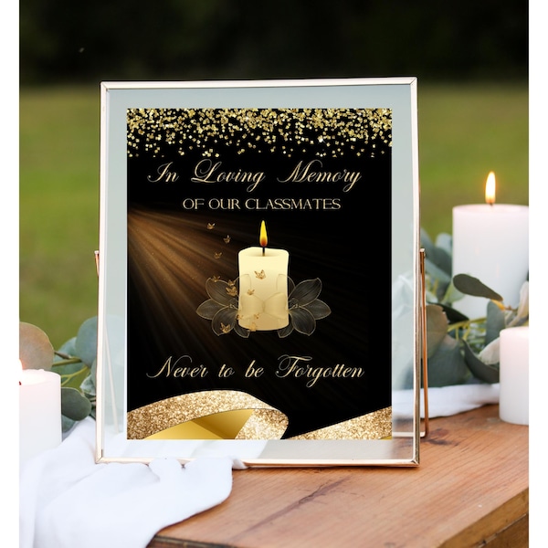 Reunion Memorial Remembrance Printable, Never Forgotten, High School Reunion, College/University Reunion, Black and Gold, DIGITAL FILE
