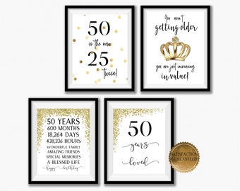 50th Birthday Party Printable Set,  Decorations, Table Decor, 50 years, Gold, Posters, Instant Download