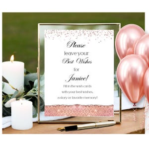 Gepersonaliseerde wenskaart/handtekening print ondertekenen poster, routebeschrijving naar gast om te ondertekenen afdrukbaar, tafelbord roségoud accent, digitaal bestand