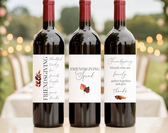 Friendsgiving Wine Label Printables, Thanksgiving Wine gift Sticker Printable, Instant Download, Digital file, NOT EDITABLE