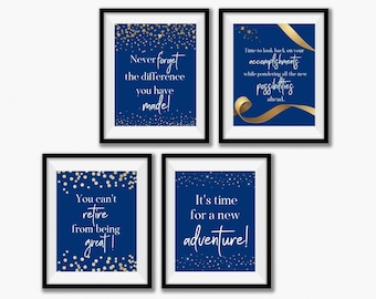 Retirement Party Prints, Blue and Gold Theme,  Retirement Printables, Digital File, Instant Download