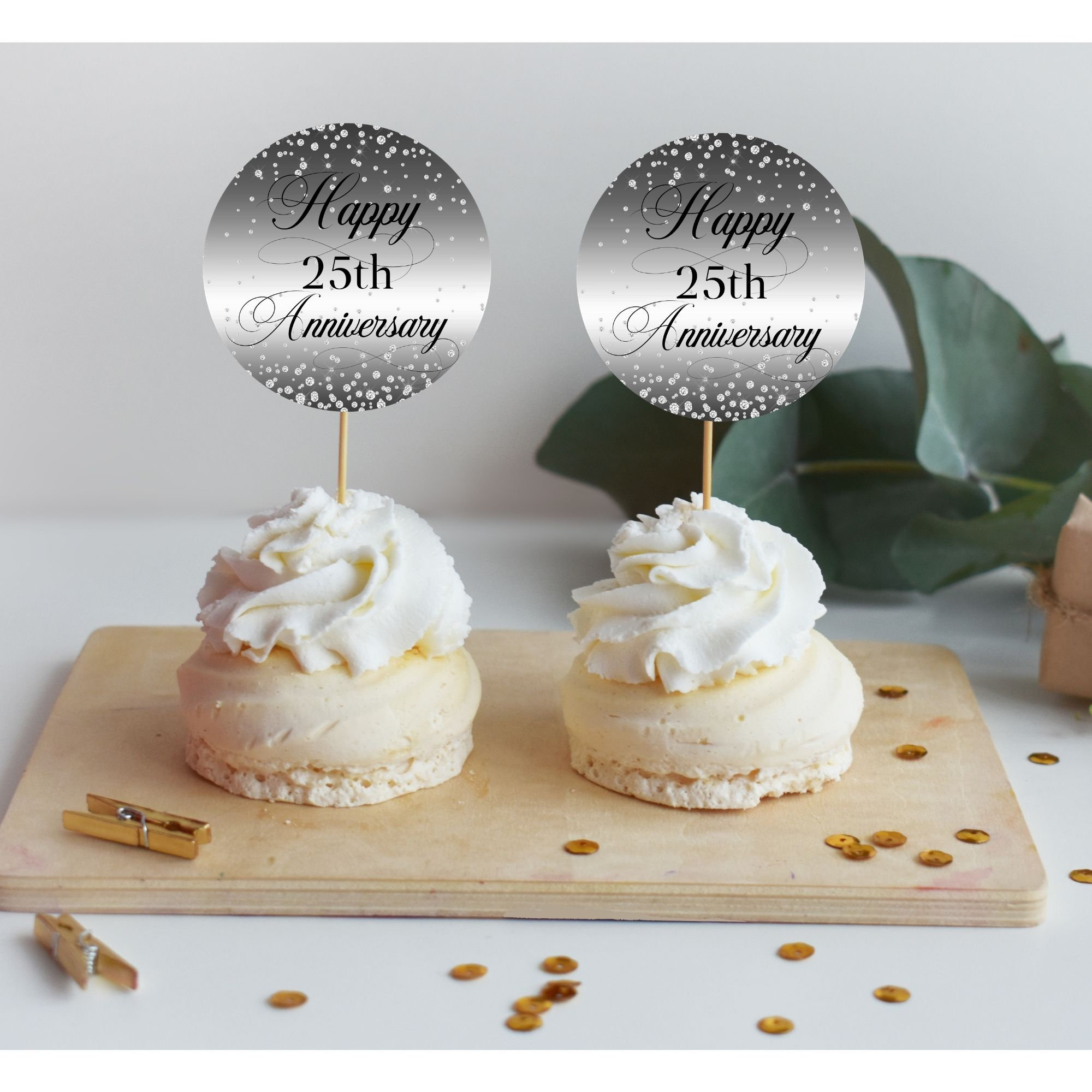 25th Anniversary Cupcake Circle Toppers 25th Silver and Black Etsy