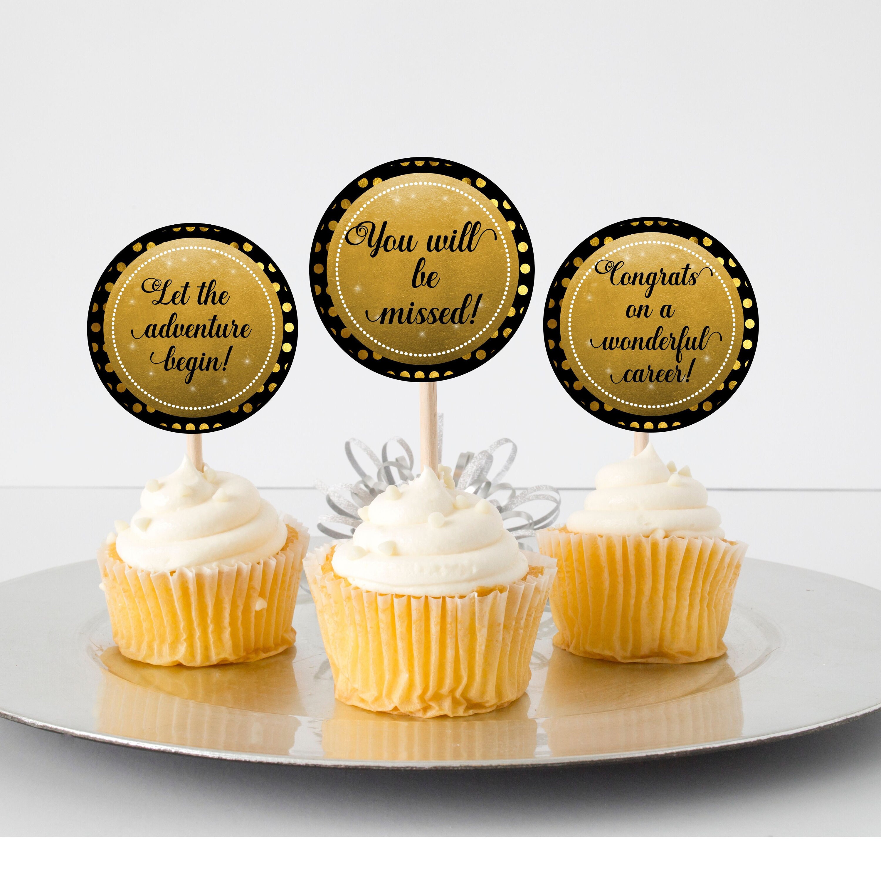 Retirement Cupcake Toppers Retirement Party Supplies Gold | Etsy