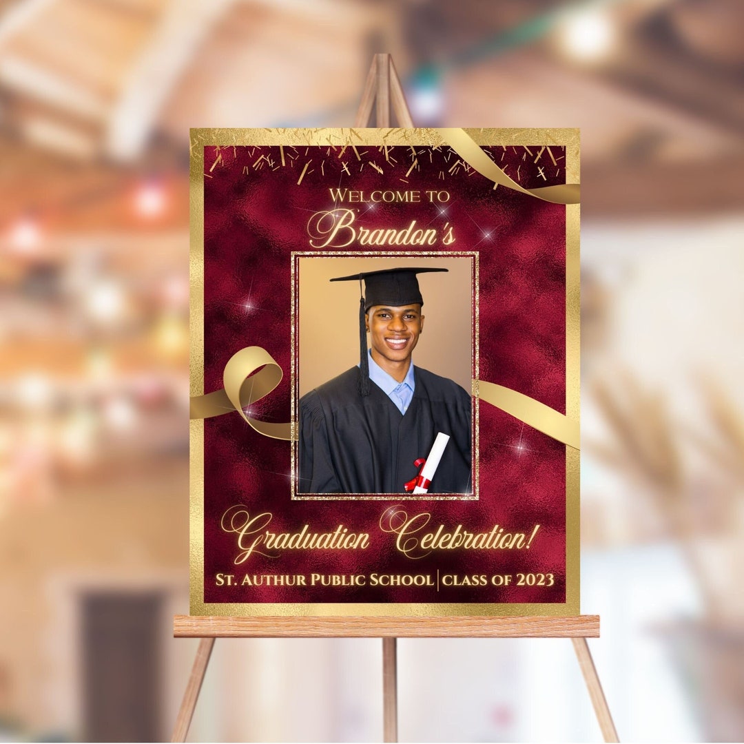 Personalized Graduation Poster With Photo, Burgundy and Gold Entrance ...