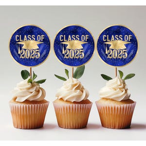 2025 Graduation Cupcake Topper/Tag Printable, Blue and Gold Tags,  Gift Favour Tags, Graduation Party Supplies, Party Decor, Digital File