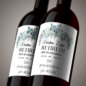 Personalized Retirement Wine Labels, New Management - See Grandchildren Retirement Wine Party Label,  Retirement Wine Gift, DIGITAL FILE