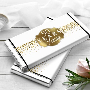 90th Birthday Chocolate Bar Covers, 90 Years Loved Chocolate Bar Labels, Gold and Black Theme, Instant Download, DIGITAL FILE Only