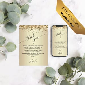 Cartões personalizados de agradecimento pela visita, cartão postal de agradecimento com glitter dourado ou mensagem de agradecimento para smartphone, cartão digital personalizado!